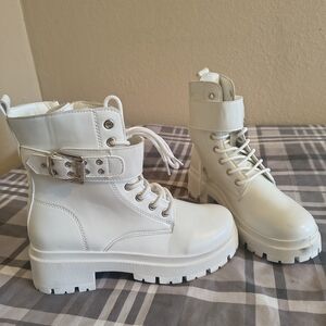Fashion Nova White Combat Boots